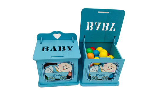 קופסת תינוק עץ מרובעת, עם מכסה נפתח (6 יחידות)